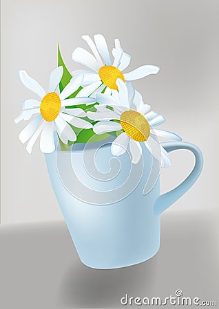 Big white chamomile in a cup Vector Illustration