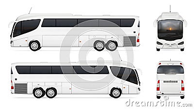 Big White Coach Tour Bus with Blank Surface for Yours Design. 3d Rendering Stock Photo