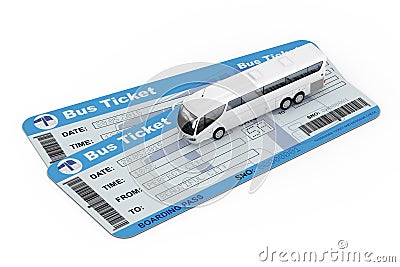 Big White Coach Tour Bus over Bus Tickets. 3d Rendering Stock Photo
