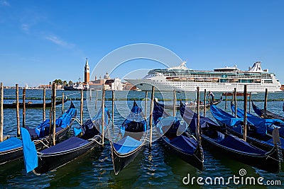 Big white cruise ship passing in Grand Canal in Venice, Italy Editorial Stock Photo
