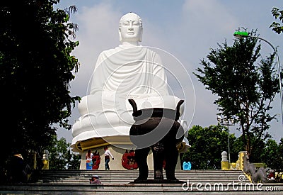 Big white marble Buddha statue sitting Editorial Stock Photo