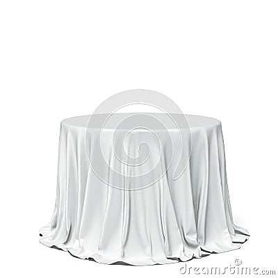 Big white round table and cloth Stock Photo