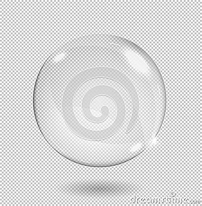 Big white transparent glass sphere with glares and highlights. Transparency only in vector format. Stock Photo