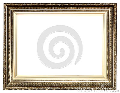 Big wide golden ancient wooden picture frame Stock Photo