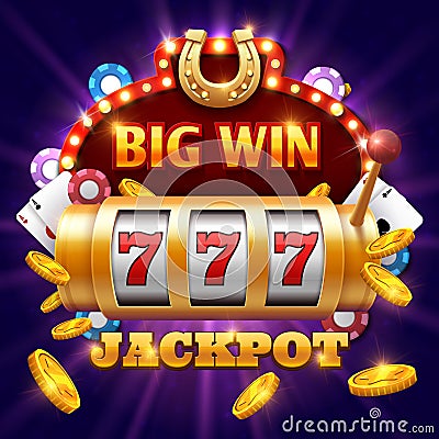 Big win 777 lottery vector casino concept with slot machine Vector Illustration