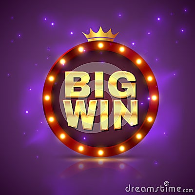 Big win. Prize label winning game lottery poster. Casino cash money jackpot gambling vector website promotion banner Vector Illustration