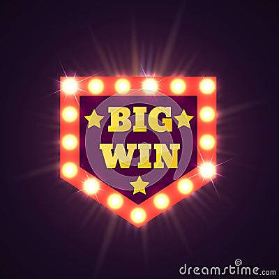 Big Win retro banner with glowing lamps. Vector Vector Illustration