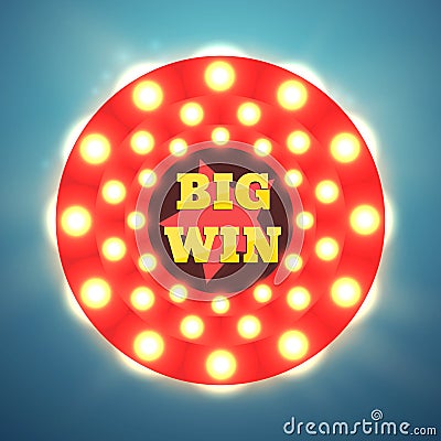 Big Win retro banner with glowing lamps. Vector Vector Illustration
