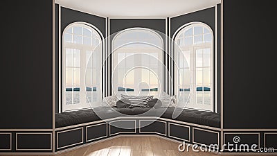 Big window with sea panorama, minimalist empty space, background Stock Photo