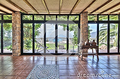 Big windows in the villa with nice view Stock Photo