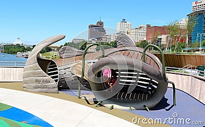 Big Wooden Fish at a Children's Play Area in the Beale Street Landing Memphis, Tennessee Editorial Stock Photo