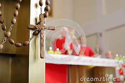 Big Wooden Rosary Stock Photo