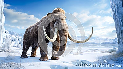 big woolly mammoth on a frozen lake Stock Photo