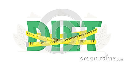Big word Diet with measuring tape banner for design concept. Vector Illustration