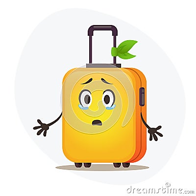 Big yellow plastic suitcase on wheels frustrate that can't travel in pandemic period Vector Illustration