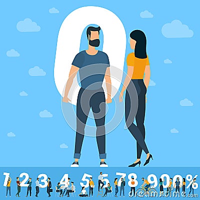 Big Zero number. White numbers with young people Vector Illustration