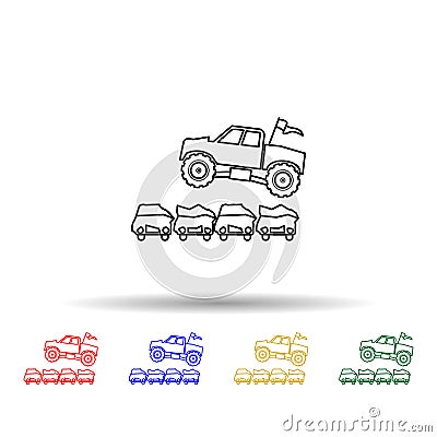 Bigfoot car jumping through cars multi color style icon. Simple thin line, outline vector of bigfoot car icons for ui and ux, Stock Photo