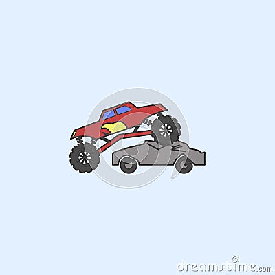 bigfoot car rides through cars field outline icon. Element of monster trucks show icon for mobile concept and web apps. Field outl Stock Photo