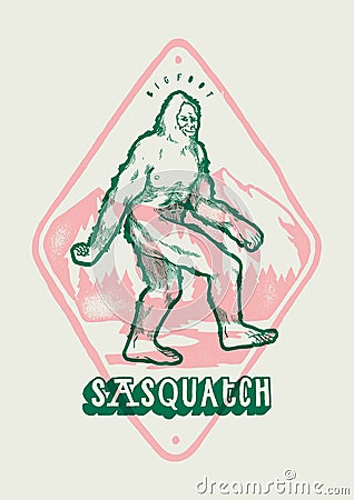 Bigfoot in front of the mountains Vector Illustration