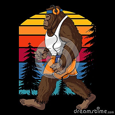 Bigfoot running retro vector illustration Vector Illustration