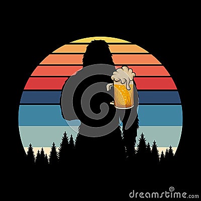 Bigfoot silhouette beer retro vector illustration Cartoon Illustration