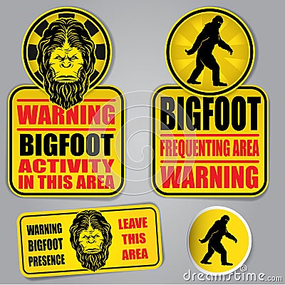 Bigfoot Warning Signs Vector Illustration