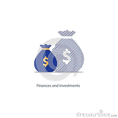 Bigger income, expenses inflation, compound interest growth, budget deficit icon Vector Illustration