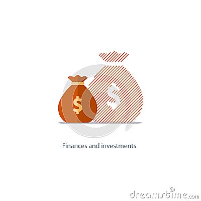 Bigger income, expenses inflation, compound interest growth, budget deficit icon Vector Illustration