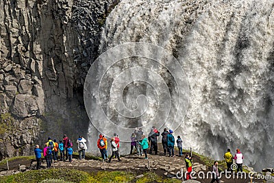 Biggest and most powerful waterfall in Europe called Dettifoss in Iceland, near lake Myvatn, summer, closeup Editorial Stock Photo