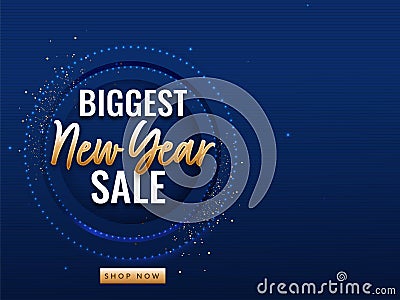 Biggest New Year Sale Poster Design With Lights Effect On Blue Stock Photo