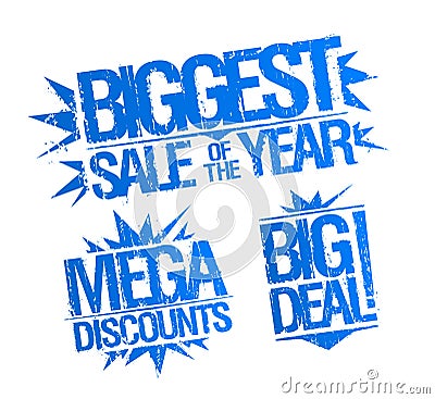 Biggest sale stamp set - biggest sale of the year, mega discounts and big deal stamp Vector Illustration
