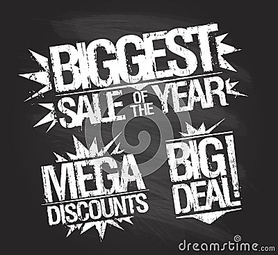 Biggest sale stamp set - biggest sale of the year, mega discounts and big deal stamp Vector Illustration