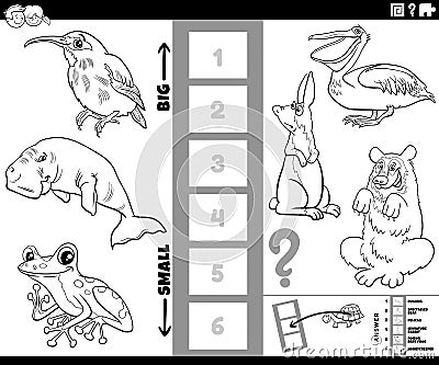 Biggest and smallest cartoon animal game coloring page Vector Illustration