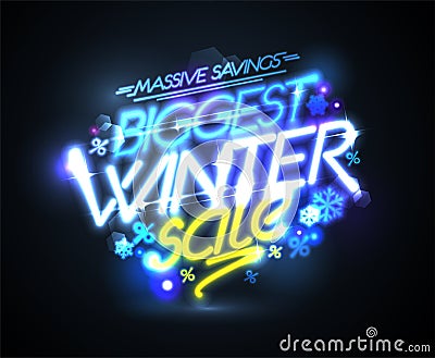 Biggest winter sale, massive savings vector advertising poster Vector Illustration
