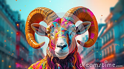 Bighorn sheep head portrait vivacious Stock Photo