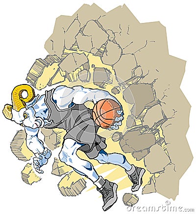 Bighorn Sheep Ram Basketball Mascot Crashing Throu Vector Illustration