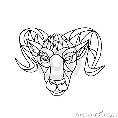 Bighorn Sheep Ram Mosaic Black and White Vector Illustration