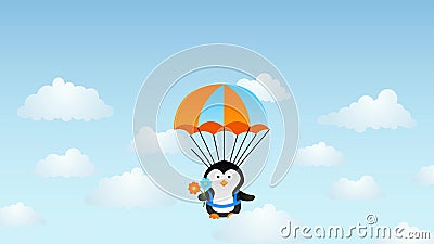Biglietto Di Auguri Per Il Compleanno Divertente Del Fumetto Con Il Pinguino Sveglio Del Paracadute Archivi Video Video Di Mosca Skydiving 137