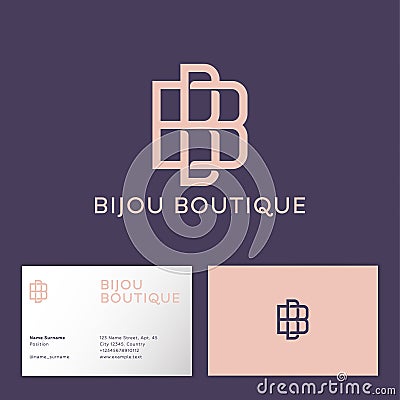 Bijou Boutique logo. Double B monogram for jewelry shop. Premium monogram. Vector Illustration