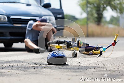 Bike accident and a boy Stock Photo