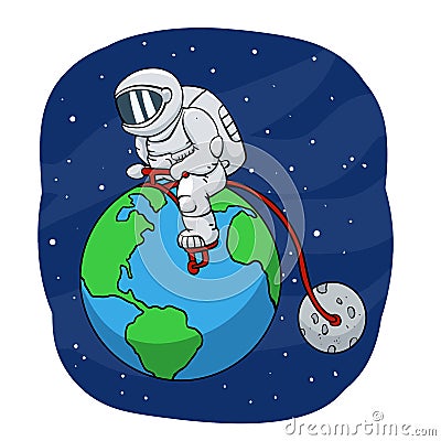 Bike astronaut space funny Vector Illustration