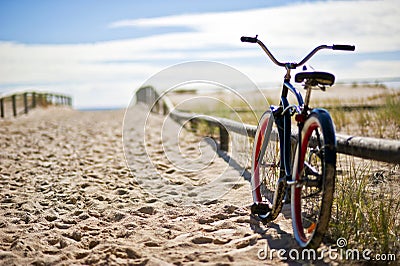 Bike on beach Stock Photo