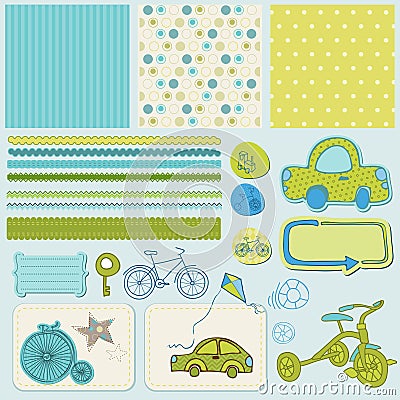 Bike and Car Design elements for scrapbook Vector Illustration