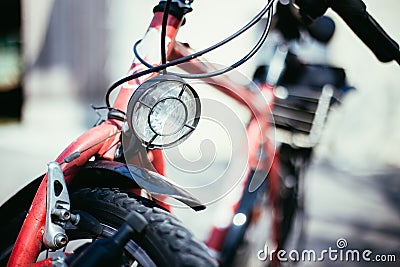 Bike in the city: Front picture of a city bike, blurred background Stock Photo