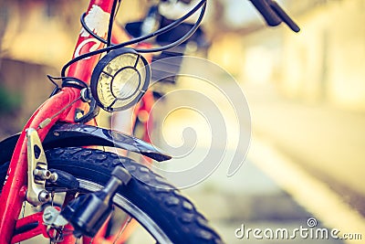 Bike in the city: Front picture of a city bike, blurred background Stock Photo