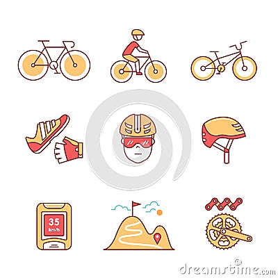 Bike cycling and biking accessories sign set Vector Illustration