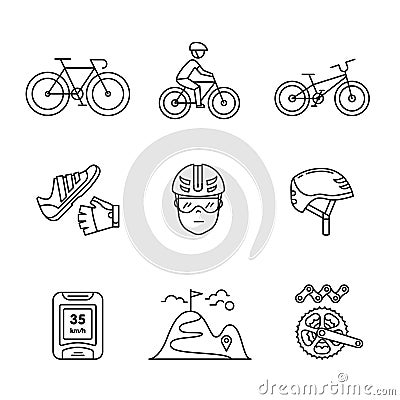 Bike cycling and biking accessories sign set Vector Illustration