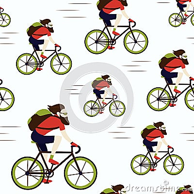 Bike delivery messenger hipster seamless pattern Vector Illustration