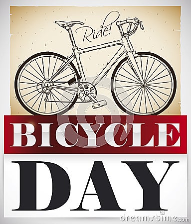 Bike Draw in Scroll and Calendar to Celebrate Bicycle Day, Vector Illustration Vector Illustration