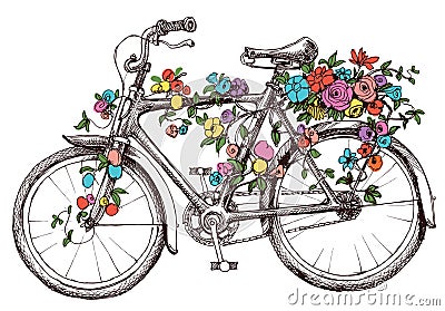 Bike with flowers Vector Illustration